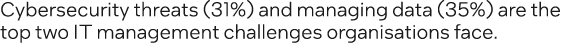 Cybersecurity threats (31%) and managing data (35%) are the top two IT management challenges organisations face.