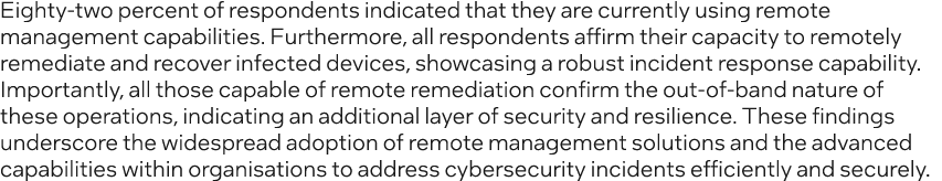 Eighty two percent of respondents indicated that they are currently using remote management capabilities. Furthermore...