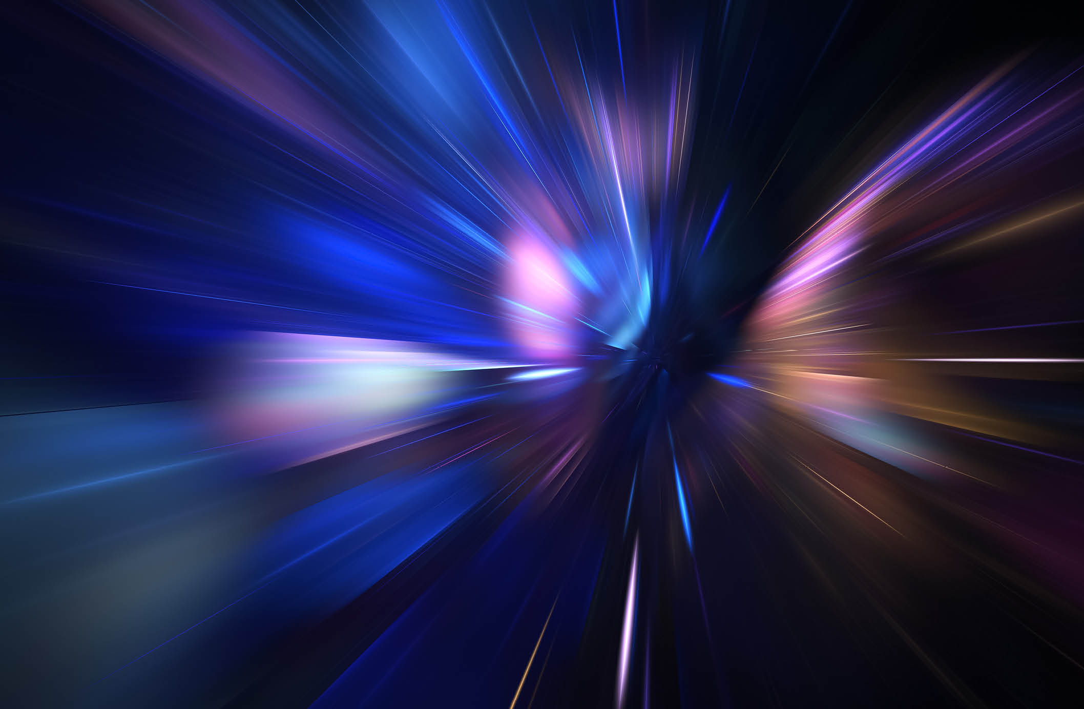 Abstract holiday background with blurred rays and sparkles. Fantastic blue and rose light effect. Digital fractal art. 3d rendering.